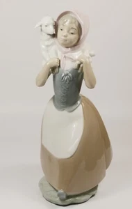 Lovely Lladro Nao Figure ~ Good Shepherdess ~ Girl Carrying Lamb on Her Shoulder - Picture 1 of 3
