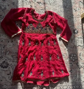 Grisl Indian Dress Pink Silk Authentic Gown Party Dress Size 12-14Y - Picture 1 of 6
