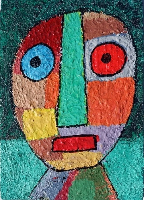 Retrato cubista moderno abstracto original arte popular extraño pintura textura hombre Foto 1 de 1