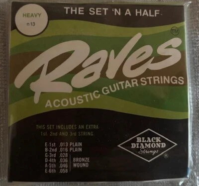 Raves Acoustic Guitar Strings, Bronze Wound, .013 to .058, Lot 0f 2 sets - Image 1 of 2