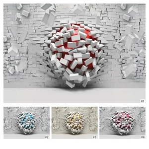 Ziegelwand Fototapete 3D EFFEKT Tapete Vlies loch in der wand Modern Ziegeloptik - Bild 1 von 26