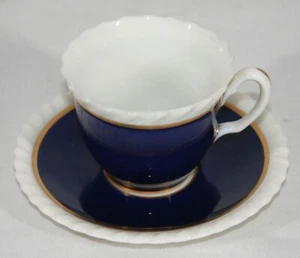 RARE! LENOX GADROON COBALT WITH GOLD BORDERS DEMI / DEMITASSE CUP & SAUCER - Picture 1 of 10