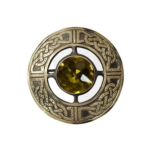 Broche escocés a cuadros con mosca escocesa Highland piedra amarilla celta acabado antiguo AAR  - Imagen 1 de 7