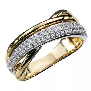 Elegante Anillo Relleno de Plata 925 de Dos Tonos Mujeres Joyería Boda Fiesta Anillo Talla 6-10 - Imagen 1 de 5