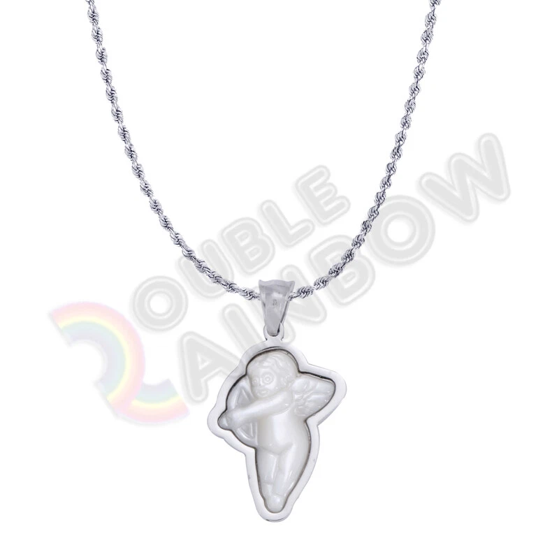 Baby Angel Cupid Stainless Steel w/Pearl Necklace Valentine's 3mm Rope Chain*P73 - Image 1 of 4