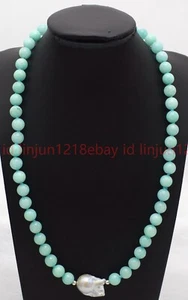 Handmade Natural 6/8/10mm Green Amazonite White Baroque Pearl Necklace 16-28in - Picture 1 of 12