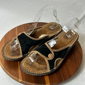 UGG Black Suede Sherpa Slides Open Toe Leather Sandals 1793 Size 8 - Picture 1 of 9