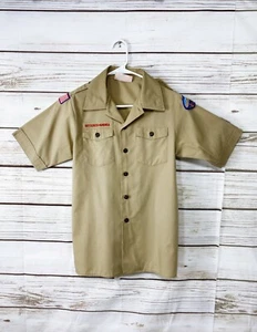 Boy Scouts Of America Boys Shirt Sz L Khaki Collared Button Up Pockets Official - Picture 1 of 11