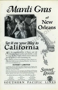 1927 Southern Pacific Line Mardi Gras NOLA ANUNCIO IMPRESO Casi 100 años (3350) - Imagen 1 de 1