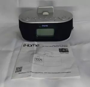Silver/Black iHome iD38 Apple Docking Station Speaker Dual Alarm Clock Radio - Picture 1 of 10
