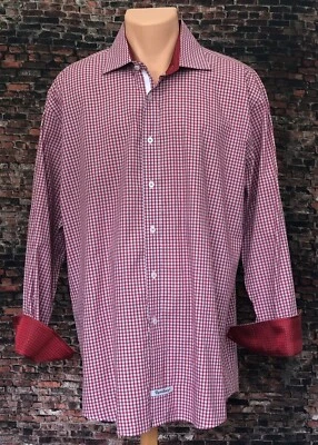 Camisa inglesa de lavandería para hombre roja a cuadros con botones L/S puños inversos ~ 17 34/35 (XL) Foto 1 de 4