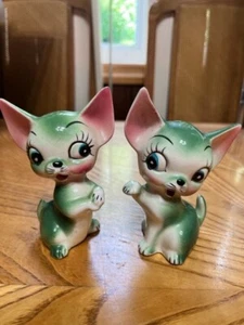 DE COLECCIÓN ANTROMÓRFICO VERDE OJO GRANDE GATOS GATITOS SAL Y PIMIENTOS HECHOS EN JAPÓN - Imagen 1 de 8