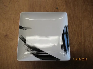 PTS COVENTRY BRISTLE Square Salad Plate 8" White Black 1 ea 4 available - Picture 1 of 7