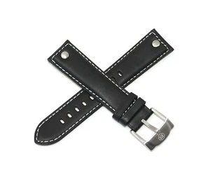 Correa de reloj de cuero genuino Ben & Sons 22 mm 8,0" hebilla de acero negro y plateado NUEVO - Imagen 1 de 5