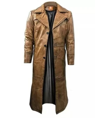 Men's Vintage Brown Duster Coat | Handmade Long Trench Coat Full Length - Image 1 of 3