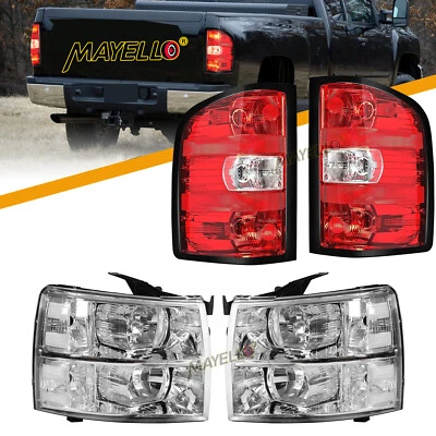Juego (4) Faros Cromados + Luces Traseras Para 07-14 Chevy Silverado 1500 2500 3500HD Foto 1 de 4