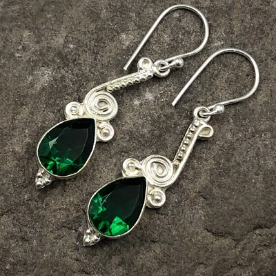 Regalo para mujer Pendientes colgantes/gotas plata de ley 925 cromo diopsido piedras preciosas Foto 1 de 4