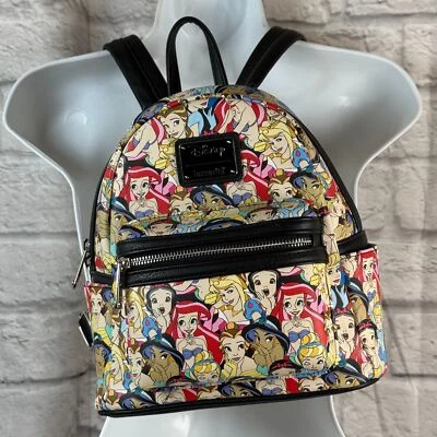 Loungefly Disney Princesses Backpack Purse All Over Print Ariel Snow White Belle - Image 1 of 4
