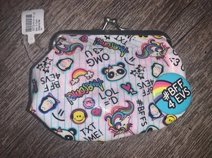 Rainbow panda unicorn bff coin purse Wallet penguin emoji heart star - Picture 1 of 4