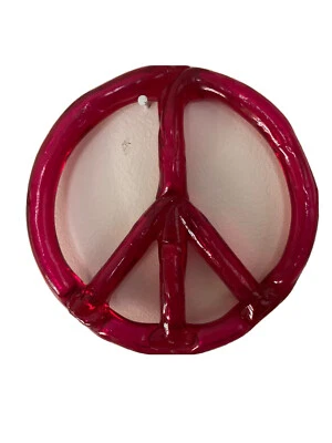 Vintage 1960's Acrylic peace sign decor, hot pink/red, and one blue 6" diameter - Image 1 of 2