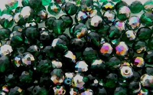  100 Pcs 6mm Czech Fire Polished Round Faceted Glass Bead  - DK EMERALD VITRAIL - Picture 1 of 1