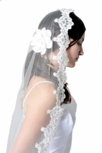 Store closing Clearance! Wedding mantilla veil lace pearl cathedral length $100+ - Picture 1 of 4
