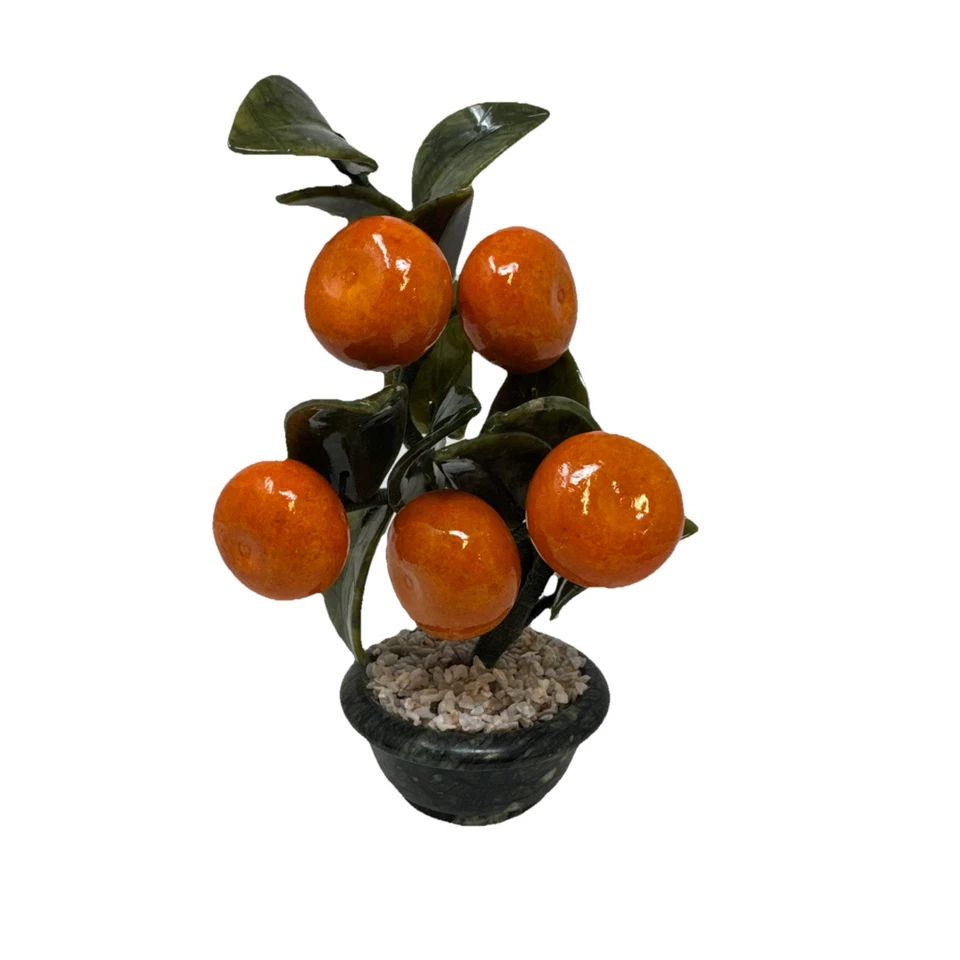 Нефрит мандарин бонсай - твердый камень драгоценный камень фэн-шуй дерево фруктовое растение украшение. - Изображение 1 из 4