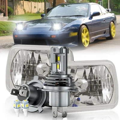 Fit 1989-1994 Nissan 240SX 7" Square Sealed Headlights Hi-Lo Beam H4 Bulbs US - Изображение 1 из 4