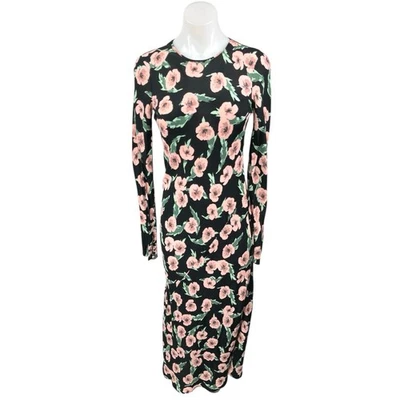 Maxi Vestido Suéter ceñido al cuerpo Zara Para Mujer Negro Multicolor Floral Manga Larga Talla S Foto 1 de 4