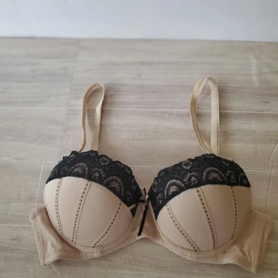 Sujetador push up acolchado Jezabel 34B nude negro encaje corsé puntada Foto 1 de 4