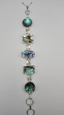 Abalone Shell Bracelet In Sterling Silver Adjustable Jewelry Handmade Sz8 - Image 1 of 4