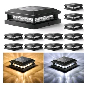 Solar Post Cap Lights 12-Pack, 2 Light Modes 16LEDs Bright Post Lights (BLACK) - Picture 1 of 20