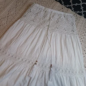 Maxi Falda Miss Me Niveles M Encaje Crochet Boho Chic Femenino Festival Cuentas de Madera - Imagen 1 de 11