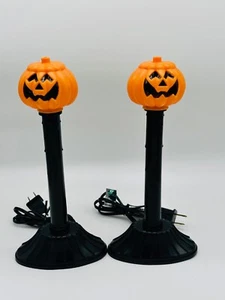 2 Vintage Pumpkin Blow Mold Halloween Candloliers Window Candles Jack O Lantern - Picture 1 of 3