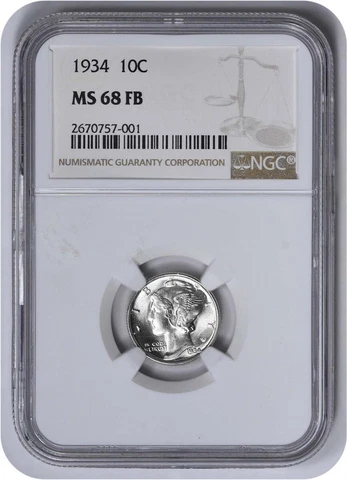 1934 Mercury Silver Dime MS68FB NGC Cover