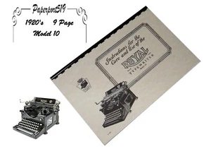 Royal typewriter Model 10 owners Manual 1920's (9pg) - Picture 1 of 4