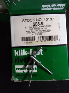 MARSEN SB5-8 STEEL Pop Rivets 500 Count Button Head 5/32 X 1/2 NEW IN BOX - Picture 1 of 2