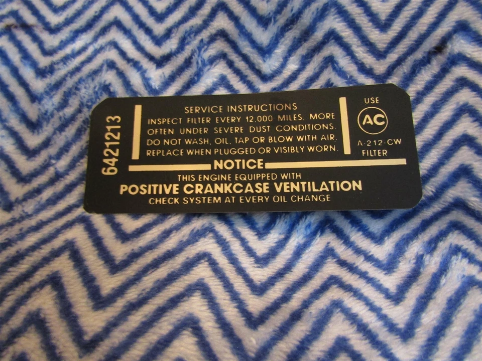 Chevrolet Camaro Corvette Chevelle Impala 396 1967 325 hp filtro de aire base calcomanía Foto 1 de 1