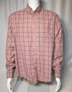 Merona Men Size XL Button Down Dress Shirt Red Checker Blue Striped Long Sleeve - Picture 1 of 5