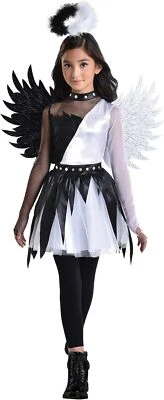 Twisted Angel Fallen Black White Gothic Fancy Dress Up Halloween Child Costume - Image 1 of 2