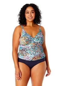 Anne Cole Women's Plus Size Sunset Dot Hidden Underwire Drape Front Tankini Swim - Picture 1 of 9