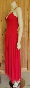B SMART CHIFFON GOWN Dress Full Length Sleeveless Size 3/4 RED RUCHED LINED - Picture 1 of 24