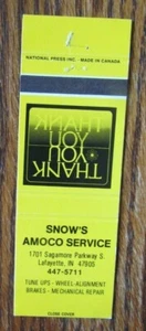 SNOW'S AMOCO TANKSTELLE STREICHHOLZSCHACHTEL MATCHCOVER: LAFAYETTE, INDIANA -E1 - Bild 1 von 1