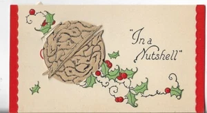 Vtg ART DECO Christmas Card 4.5x2.5 In a Nutshell - Moveable Parts - Picture 1 of 3