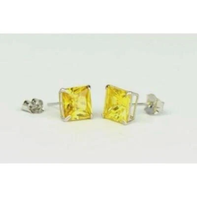 14k White Gold Solid Square Princess Cut Birthstone 6MM CZ Stud Earrings - Image 1 of 4