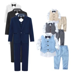 Niños Trajes 4 Piezas Traje de Boda Baile de graduación Niño Bebé Formal Fiesta Blazer Camisa Chaleco Pantalones - Imagen 1 de 50