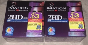(2) 1998 Imation 2HD 3M Floppy Discs 3.5" 1.44 MB Diskettes 10 Pk IBM Formatted - Picture 1 of 6