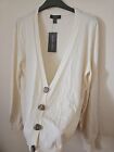 Womens Thin Stretch Beige Cradigan Wood  Buttons Size 12/14 S/M