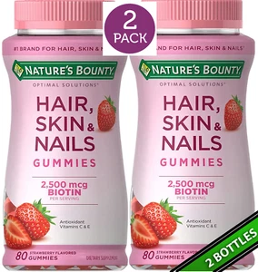 2 Pack BIOTIN for Hair, Skin and Nails with Vitamins C and E, 160 Gummies (2x80) - Picture 1 of 7