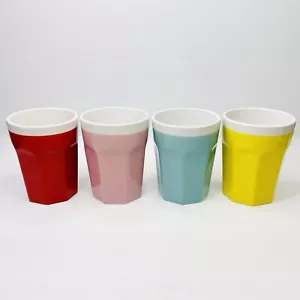 Set of 4 Typo Ceramic Latte Cups Mugs Tumblers 250mls Red Pink Blue Yellow - Picture 1 of 18
